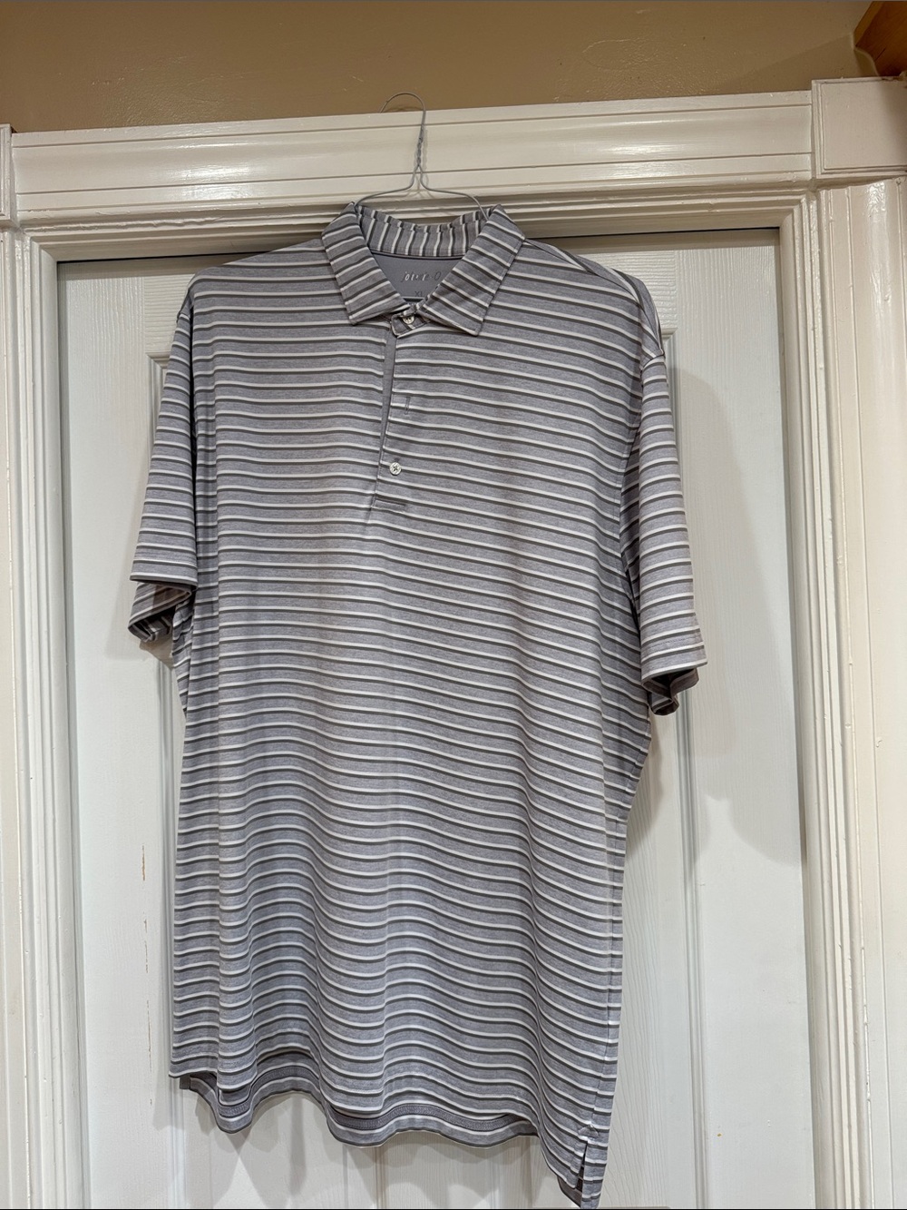 johnnie-O Light Gray and White Striped Polo